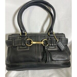 COACH HAMPTON 10212 BLACK BELTED PEBBLED LEATHER SATCHEL BAG
